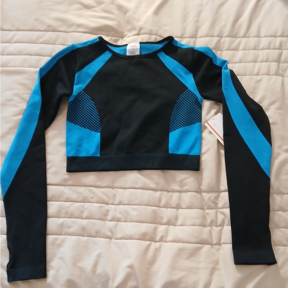 Sports Illustrated Swim Black and Blue Long Sleeve Crop Top - Picture 2 of 7